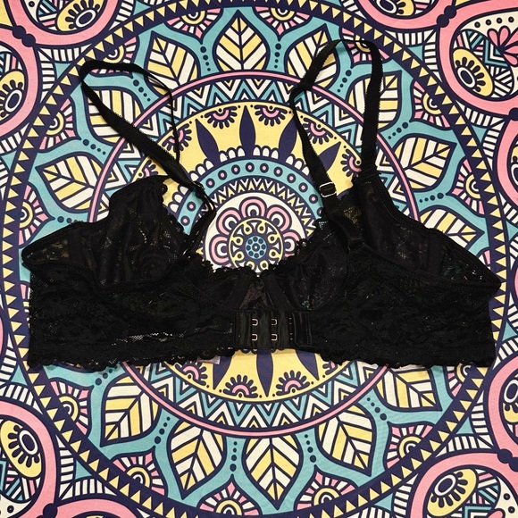 Savage X Fenty Black Floral Lace Unlined Bra - Size 36B - Picture 2 of 4